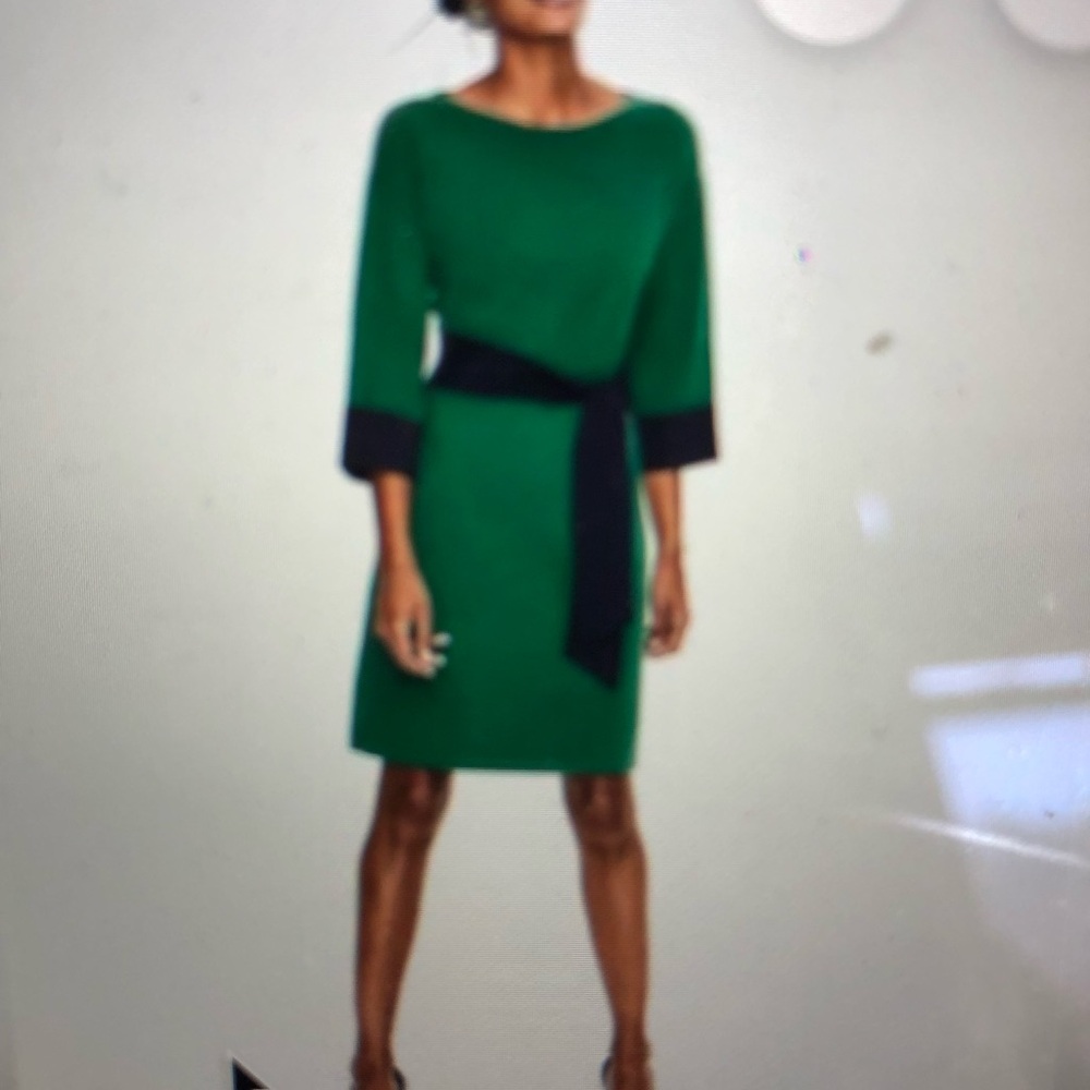 Boden Green Midi Dress with Navy Details
